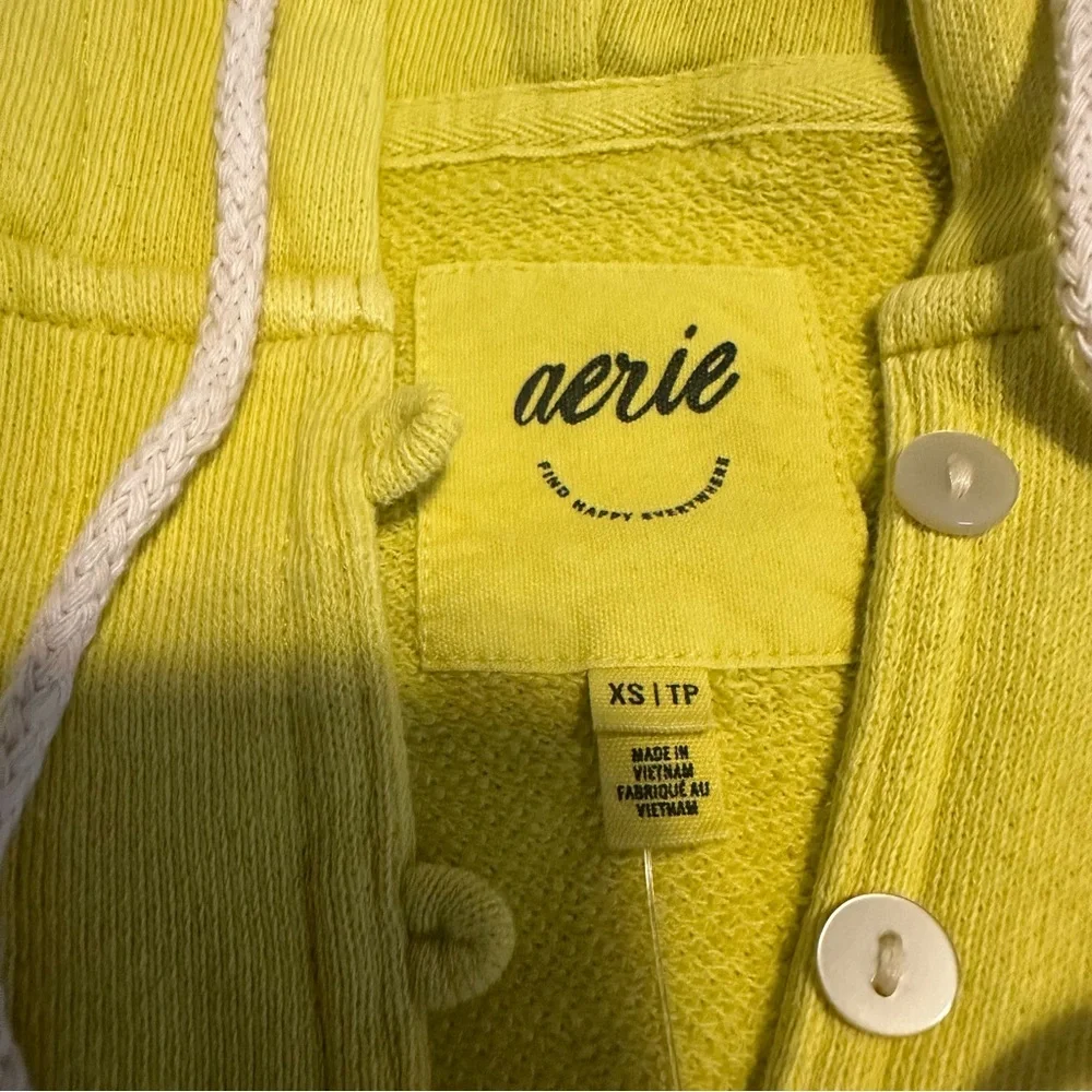 AERIE‎ Beach Weekend Oversized Hoodie Size X-Small Yellow Lime Green 100% Cotton - Picture 4 of 7